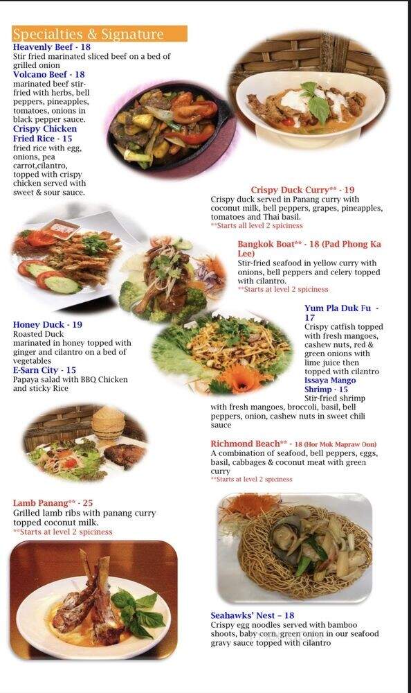 Issaya Thai Cuisine - Shoreline, WA menu_pic