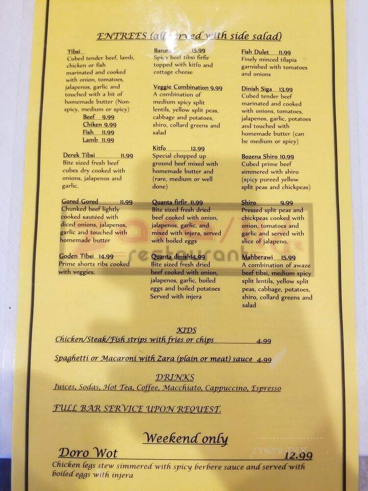 Zara Restaurant and Bar - Columbus, OH menu_pic