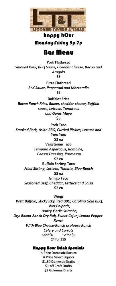 Ligonier Tavern and Table - Ligonier, PA menu_pic