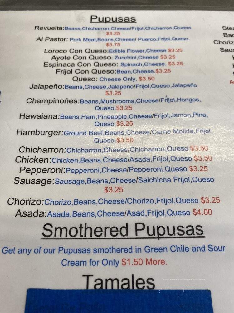 Mile High Pupusas - Sheridan, CO menu_pic