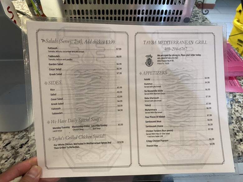 Tayba Mediterranean Grill & Meat market - Frisco, TX menu_pic