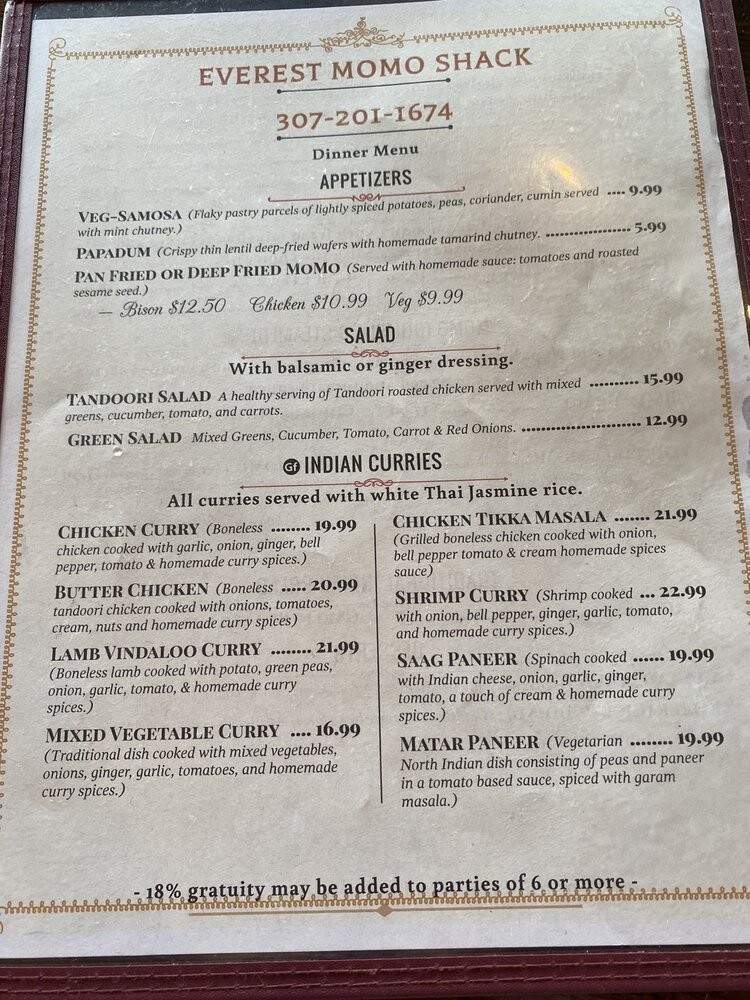 Everest MoMo Shack - Jackson, WY menu_pic