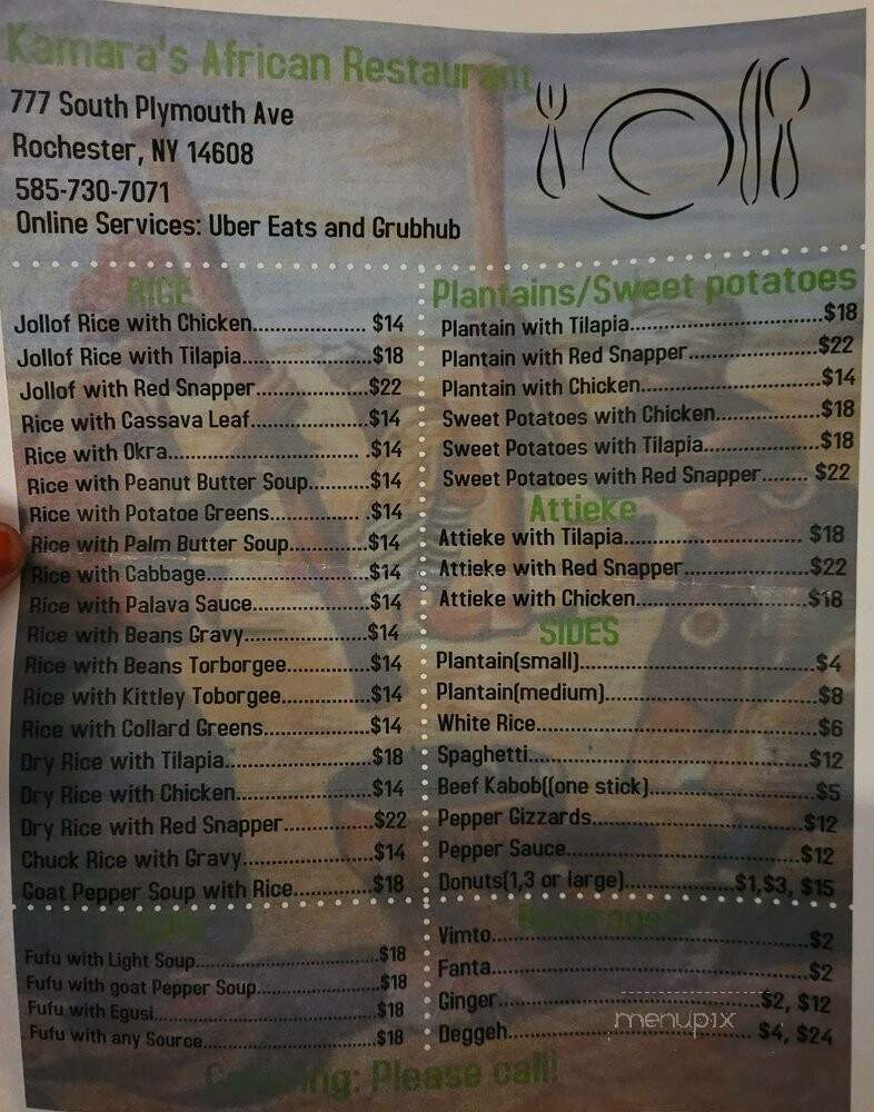 Kamara's African Restaurant - Rochester, NY menu_pic