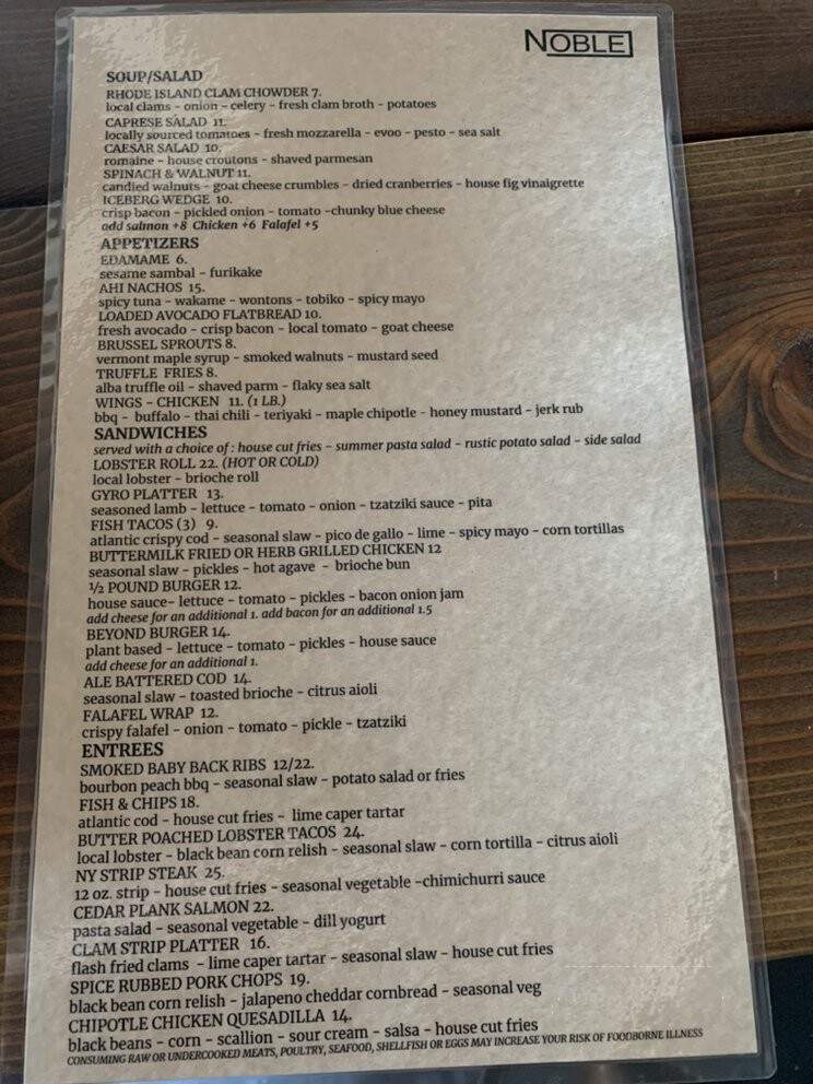Noble - New London, CT menu_pic