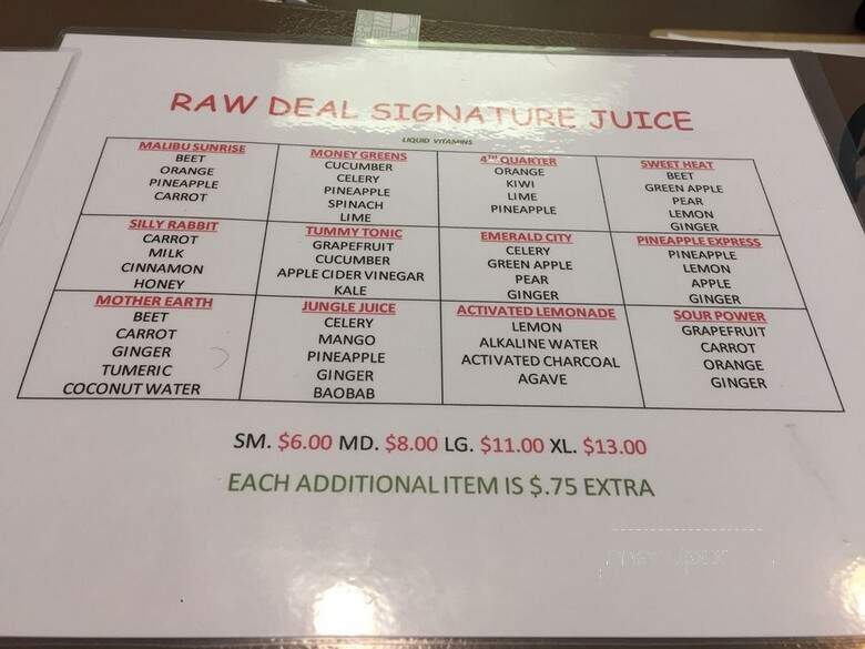 The Raw Deal Juice Bar - Waterbury, CT menu_pic