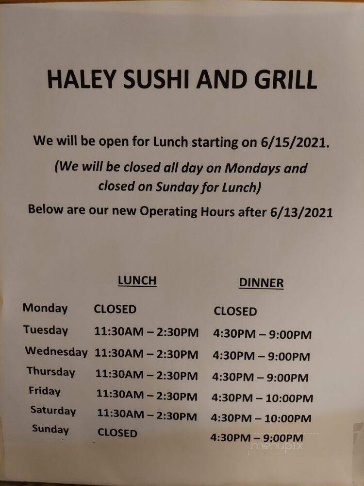 Haley Sushi and Grill - Jacksonville, FL menu_pic