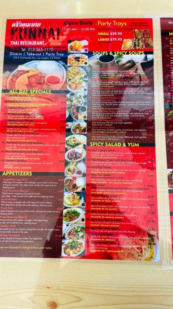 Kunnai Thai Restaurant - Los Angeles, CA menu_pic
