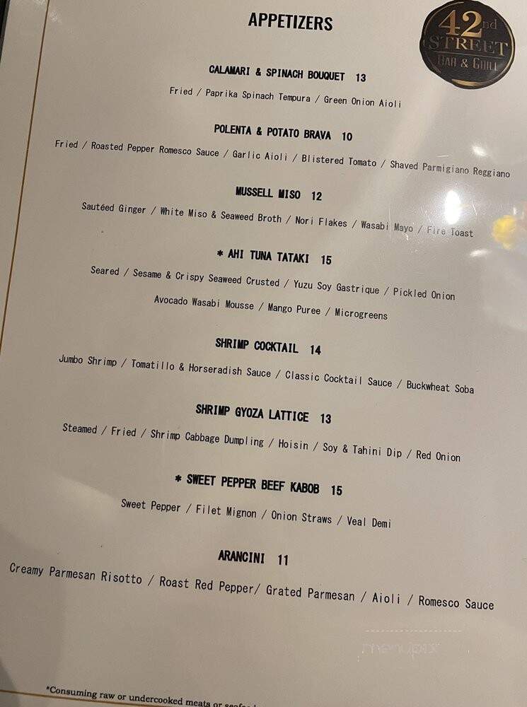 42ndStreet Bar and Grill - Myrtle Beach, SC menu_pic