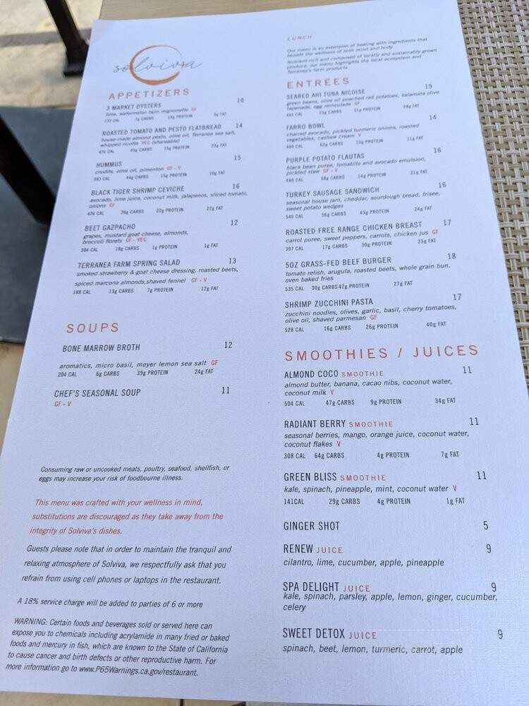 Solviva - Rancho Palos Verdes, CA menu_pic