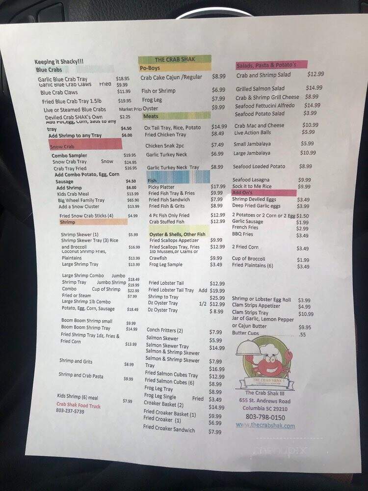 The Crab Shak - Columbia, SC menu_pic