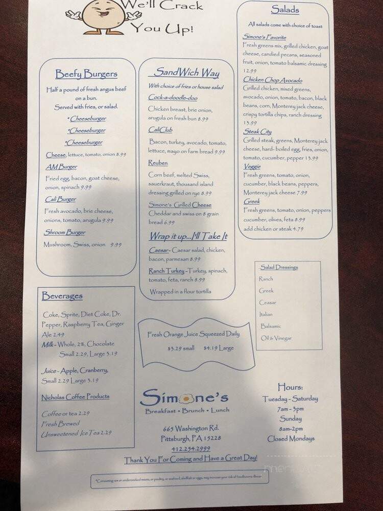 Simone's - Mount Lebanon, PA menu_pic