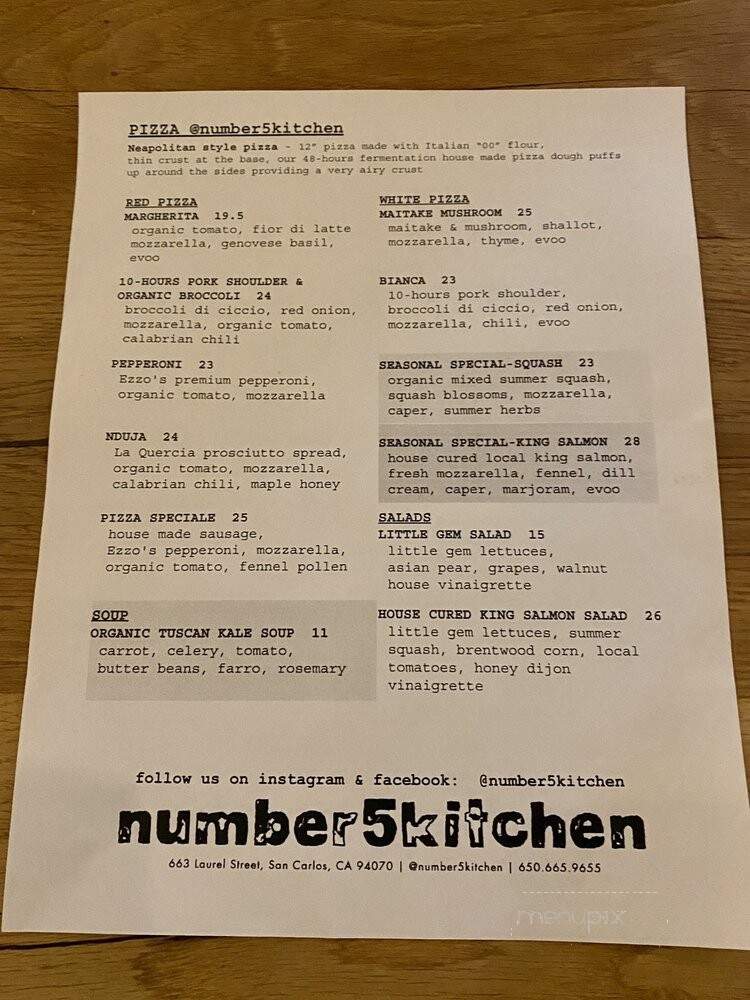 Number5Kitchen - San Carlos, CA menu_pic