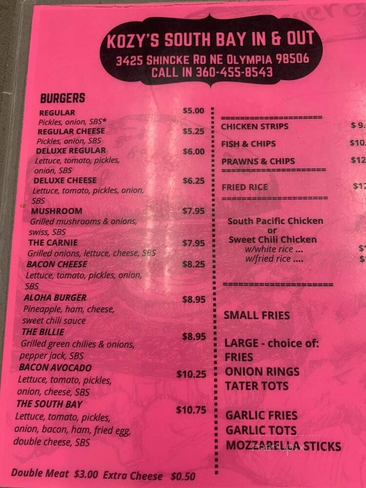 Kozys Southbay In and Out - Olympia, WA menu_pic