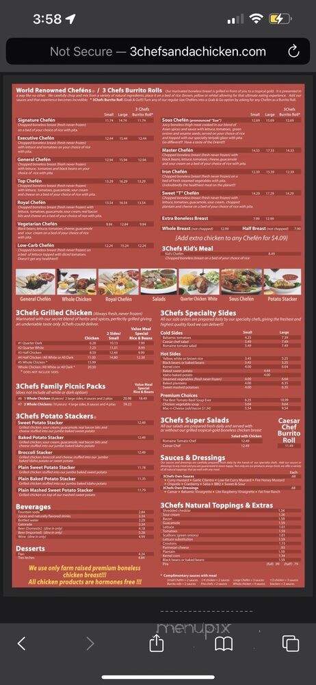 3 Chefs and a Chicken - Miami, FL menu_pic