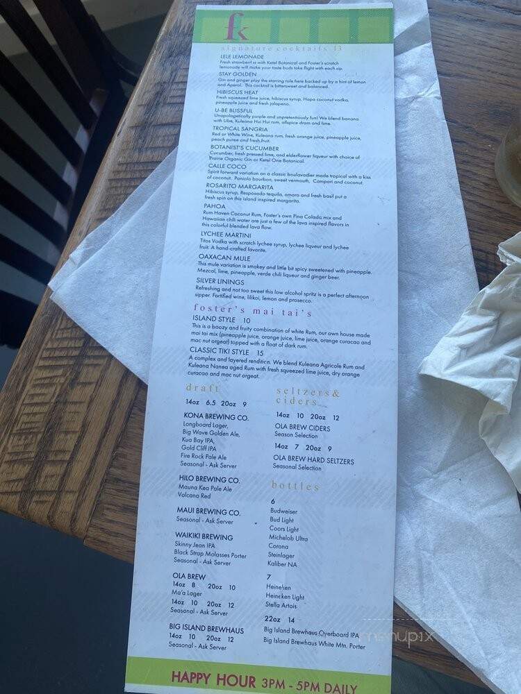 Foster's Kitchen - Waikoloa Village, HI menu_pic
