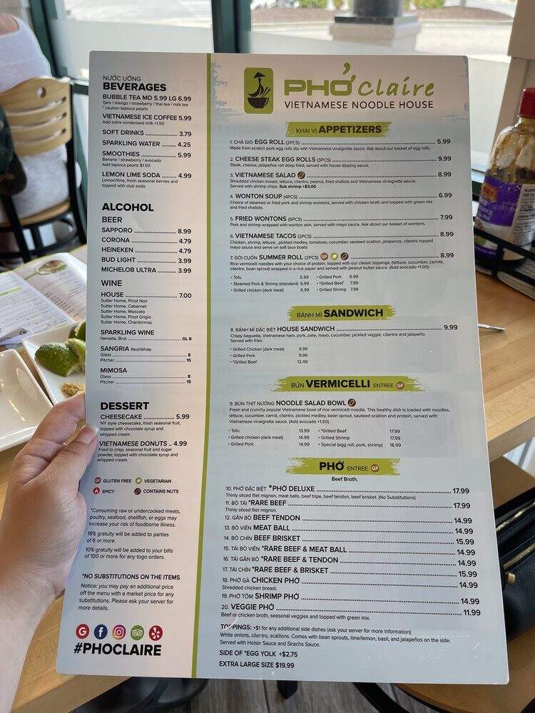 Pho Claire - Myrtle Beach, SC menu_pic