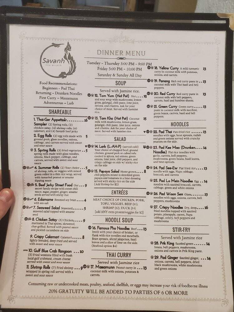 Savanh Thai Kitchen - Auburn, AL menu_pic