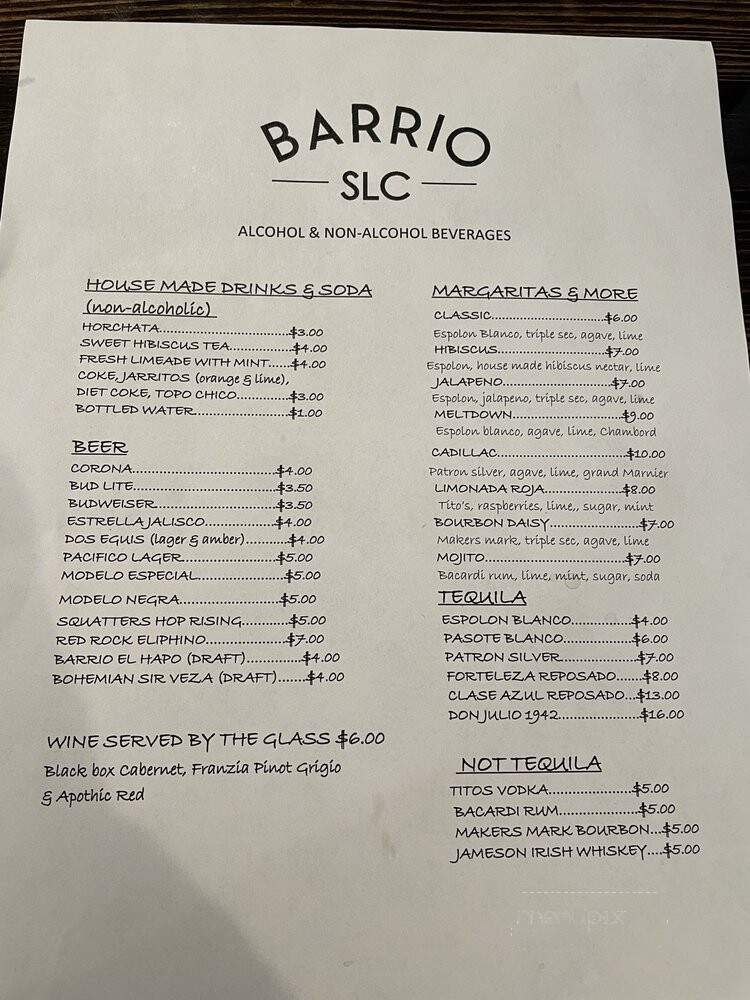 Barrio - Salt Lake City, UT menu_pic