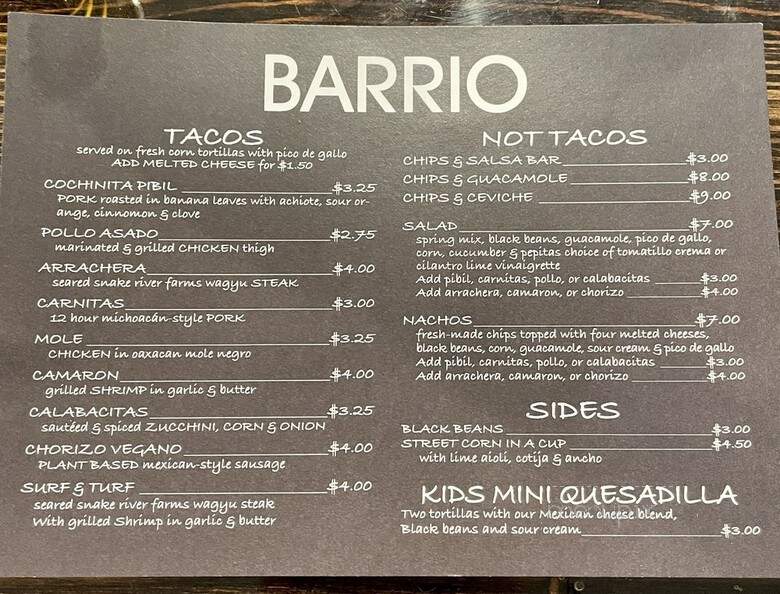Barrio - Salt Lake City, UT menu_pic