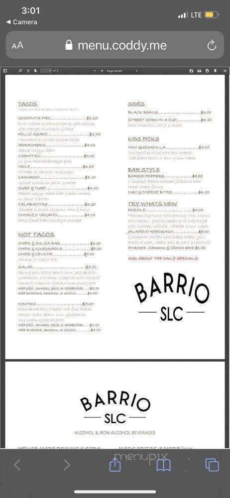 Barrio - Salt Lake City, UT menu_pic