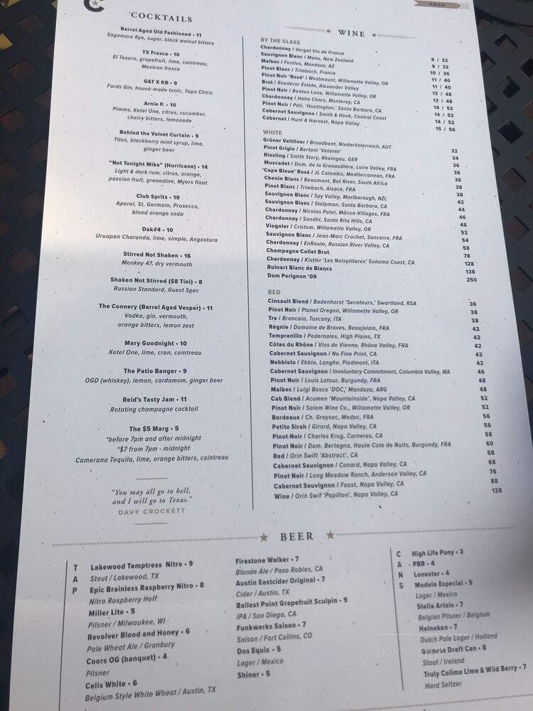 Alamo Club - Dallas, TX menu_pic