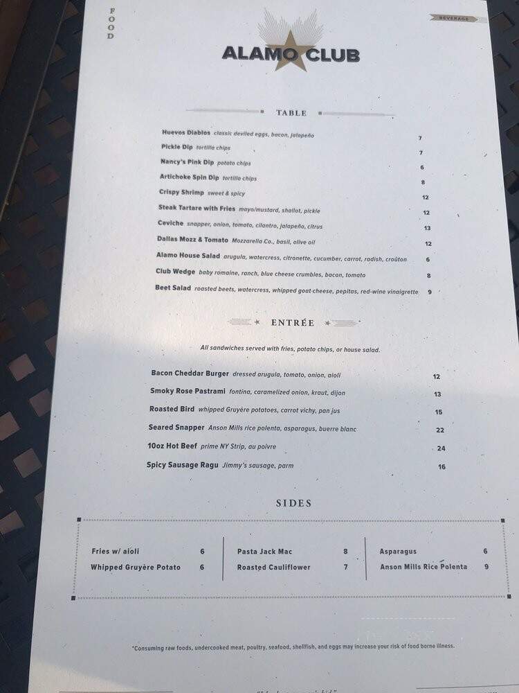 Alamo Club - Dallas, TX menu_pic
