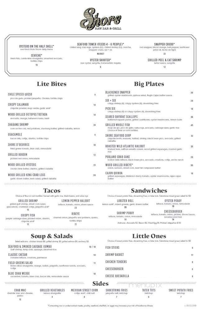Shore Raw Bar & Grill - Austin, TX menu_pic