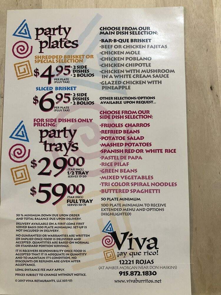 Viva Restaurants - El Paso, TX menu_pic