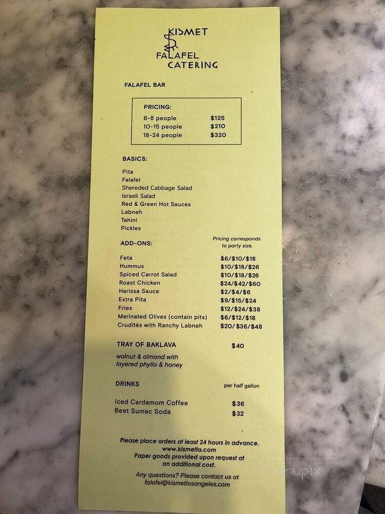 Kismet Falafel - Los Angeles, CA menu_pic