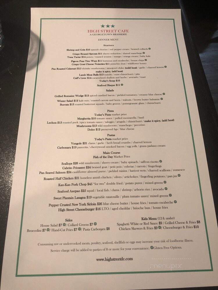 High Street Cafe - Washington, DC menu_pic