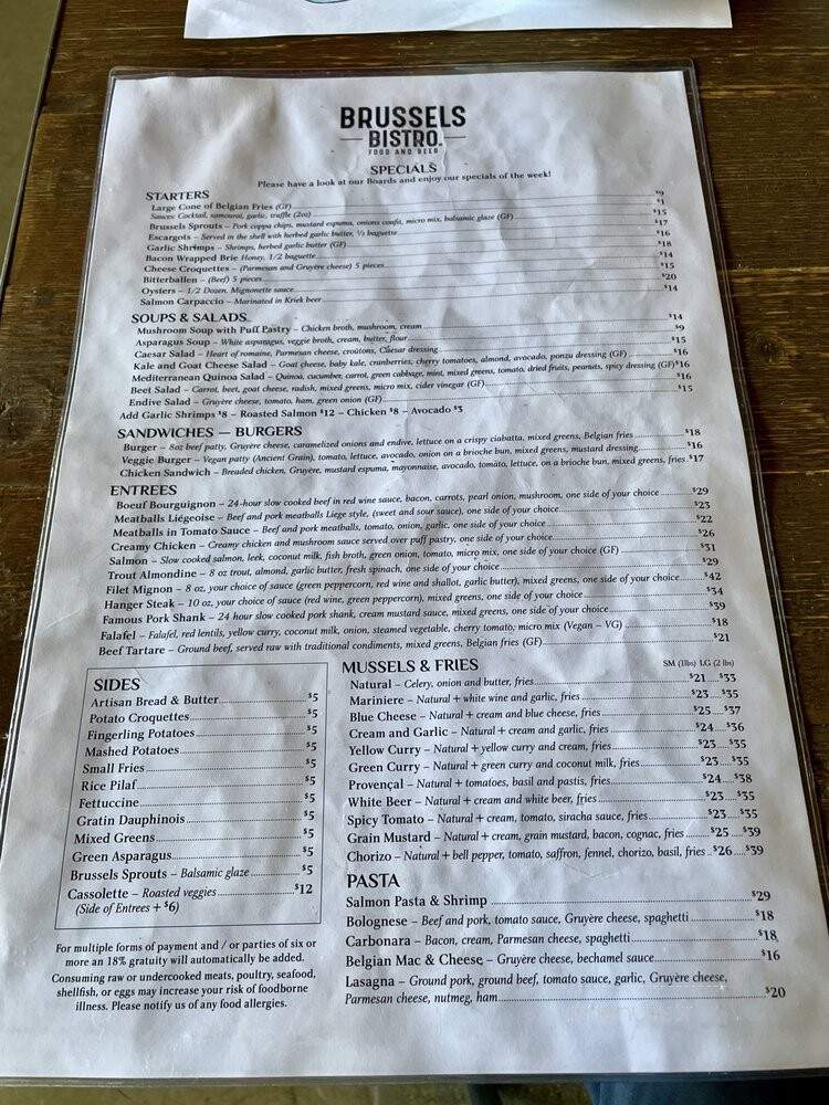 Brussels Bistro - San Clemente, CA menu_pic