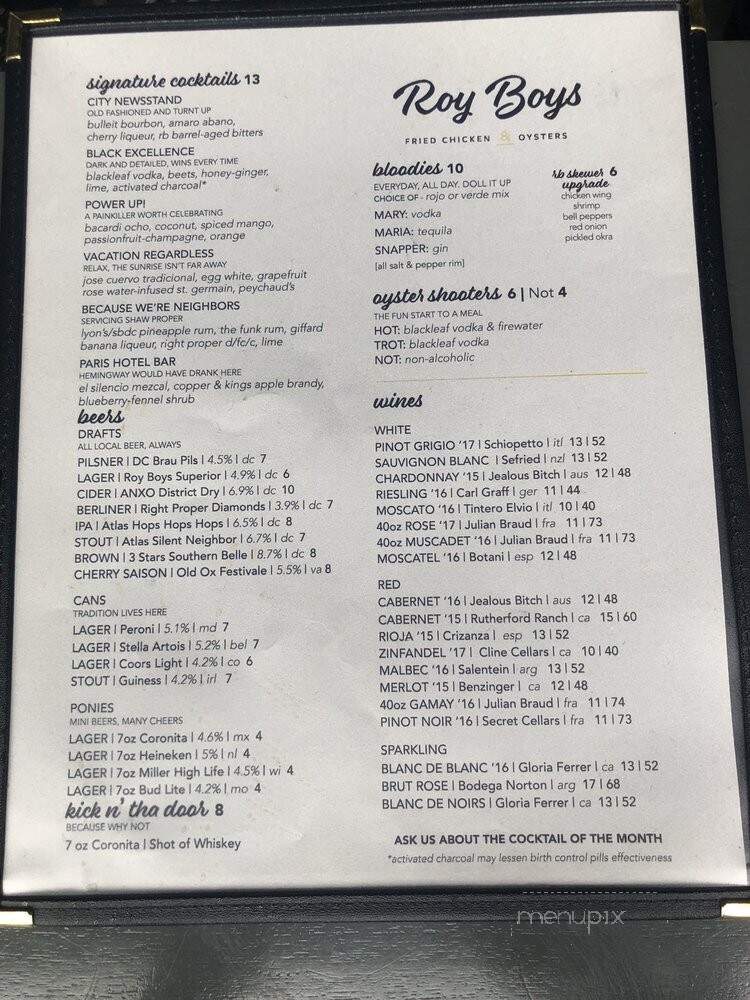 Roy Boys - Washington, DC menu_pic