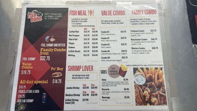 Fishbone Seafood - Los Angeles, CA menu_pic
