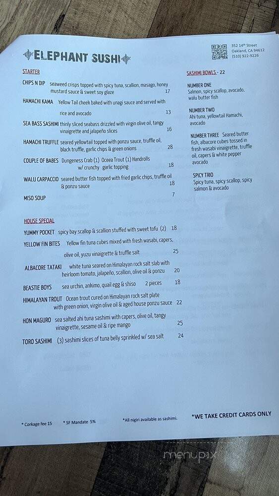 Elephant Sushi - Oakland, CA menu_pic