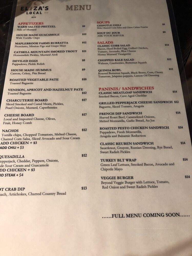 Eliza's Local - New York, NY menu_pic