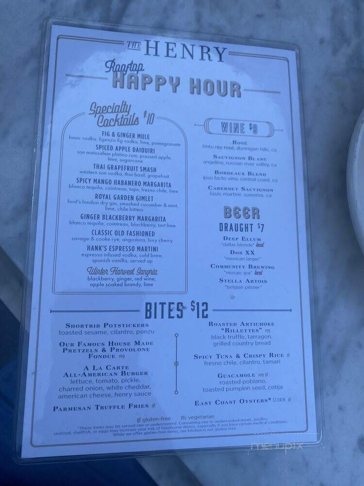 The Henry - Dallas, TX menu_pic