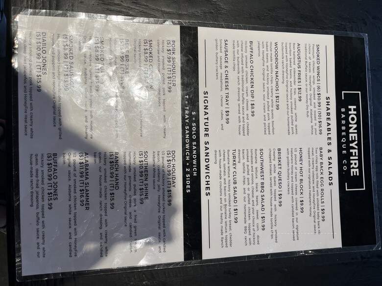 HoneyFire BBQ - Nashville, TN menu_pic