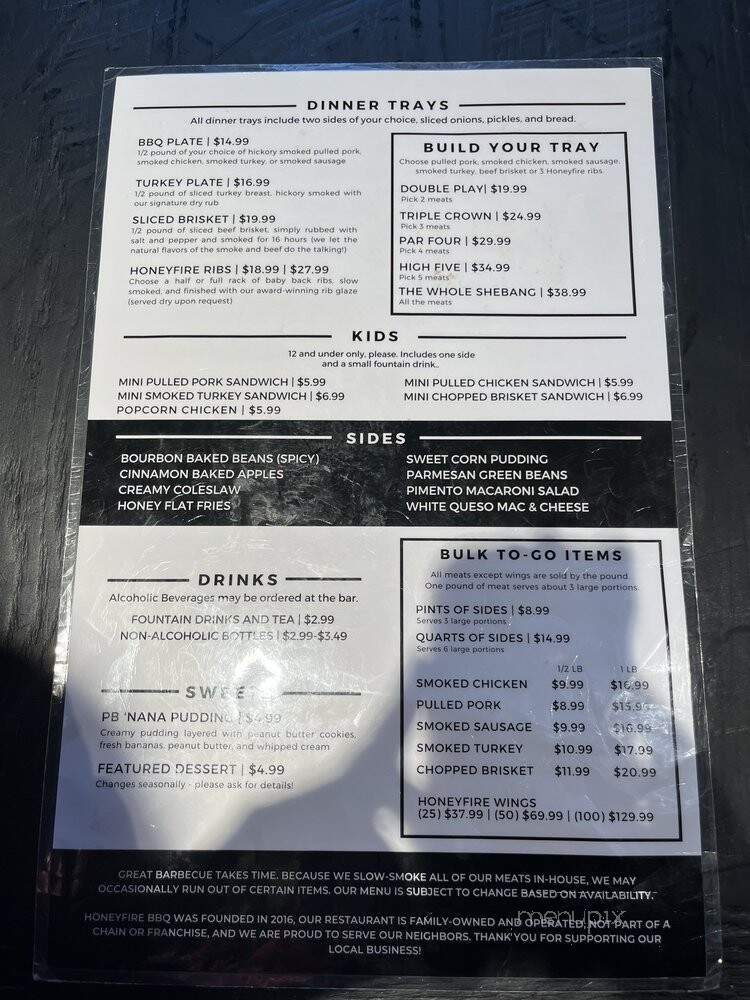 HoneyFire BBQ - Nashville, TN menu_pic