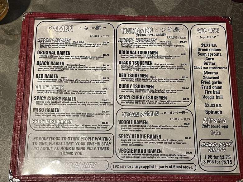 Menya Musashi Niten Ichiryu - Seattle, WA menu_pic