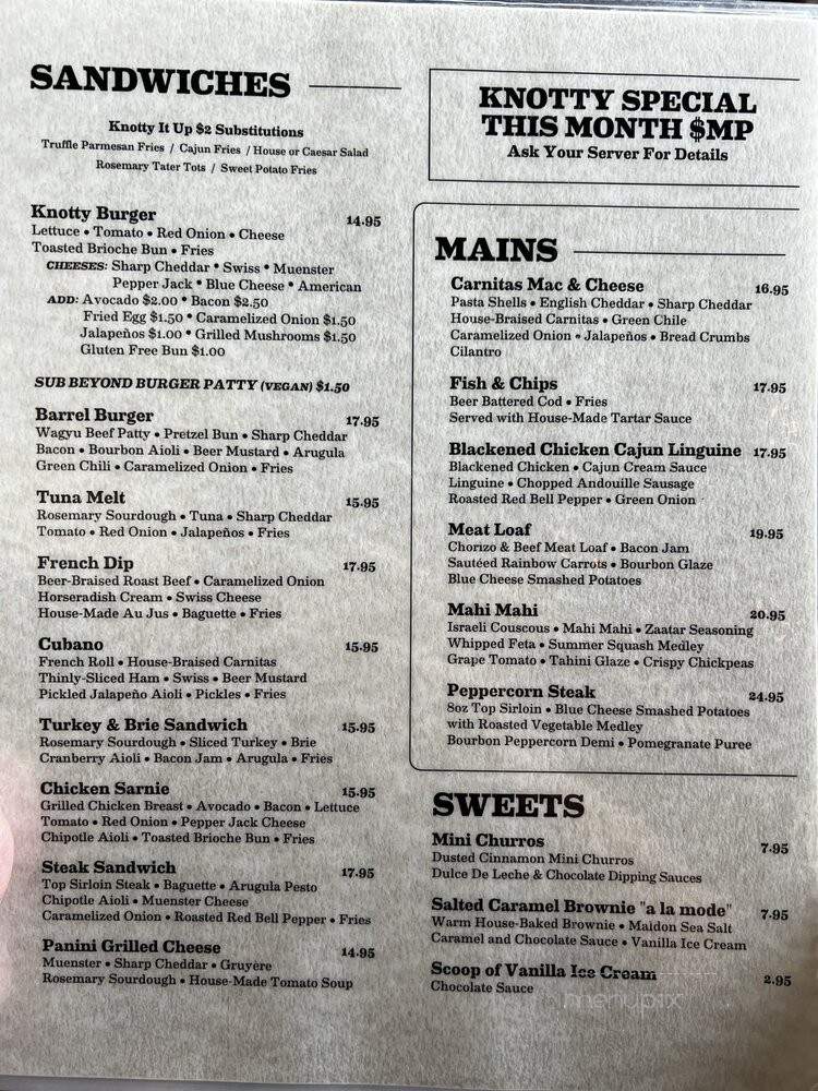 Knotty Barrel - San Diego, CA menu_pic