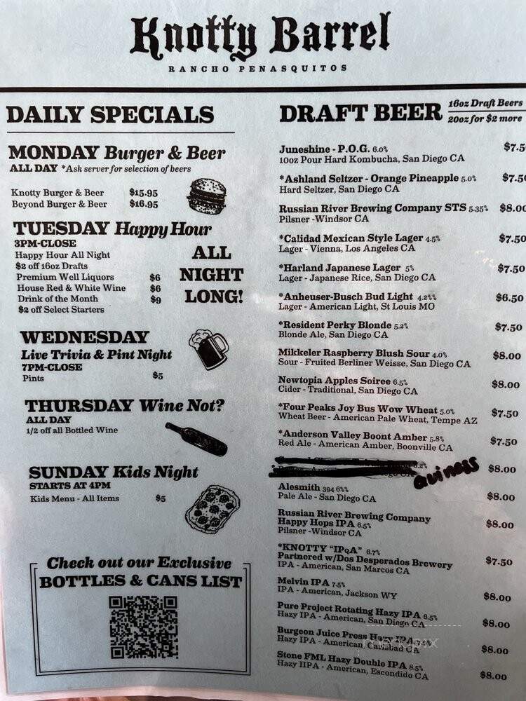 Knotty Barrel - San Diego, CA menu_pic