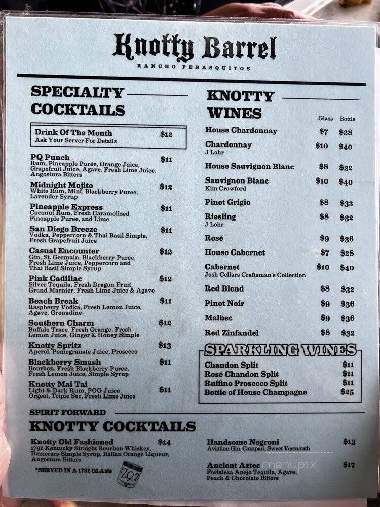 Knotty Barrel - San Diego, CA menu_pic