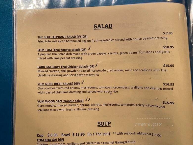 Blue Elephant Restaurant - Wilbraham, MA menu_pic