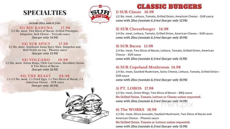 Sur Burger - Monterey, CA menu_pic