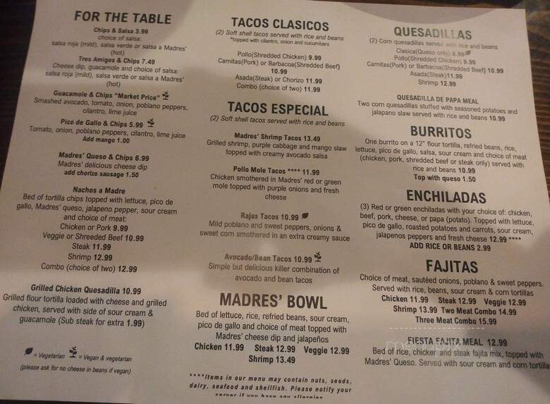 Madres' Mexican Restaurant - Summerville, SC menu_pic