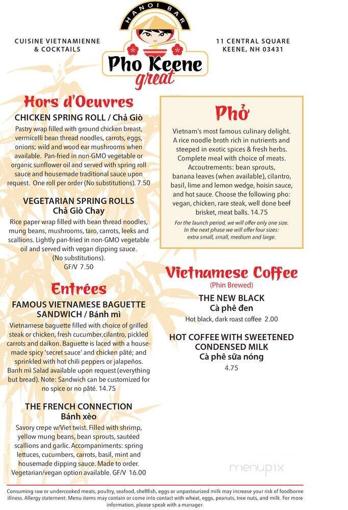 Pho Keene Great - Keene, NH menu_pic