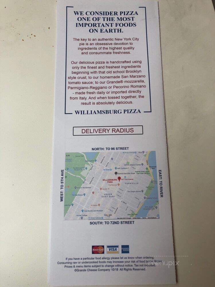 Williamsburg Pizza - New York, NY menu_pic