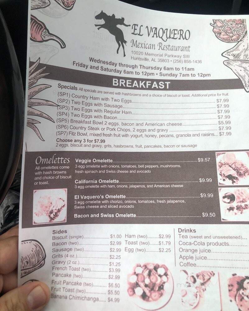 El Vaquero Mexican Restaurant - Huntsville, AL menu_pic