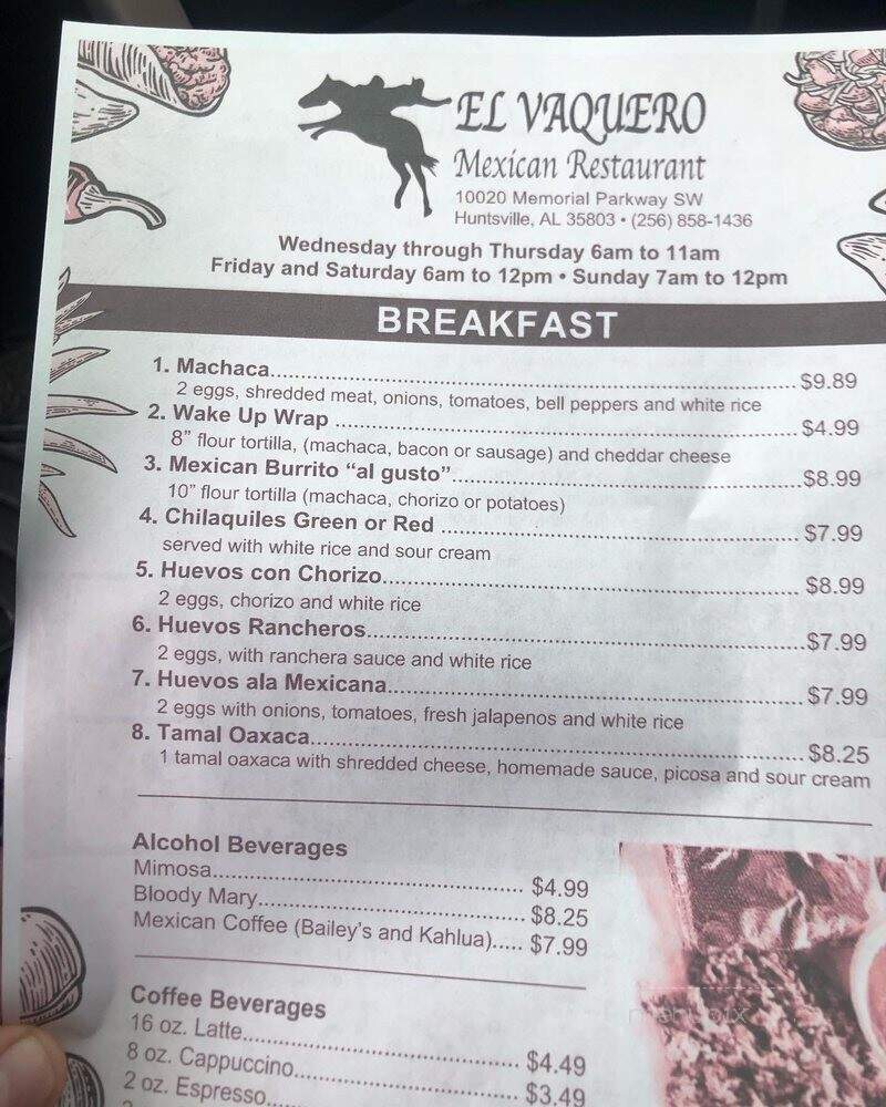 El Vaquero Mexican Restaurant - Huntsville, AL menu_pic