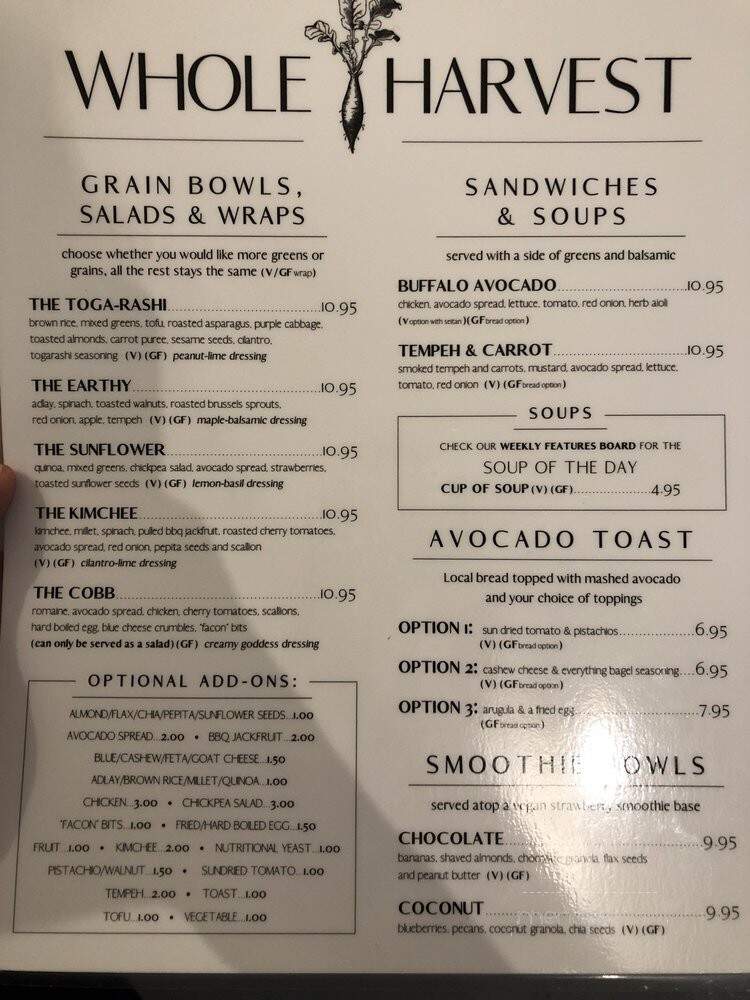 Whole Harvest - Saratoga Springs, NY menu_pic